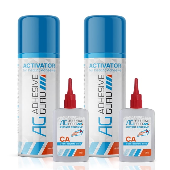 Adhesive Guru CA Glue with Activator (2 x 0.9 oz - 2 x 3.38 fl oz) Ca Glue Kit (2 Pack)