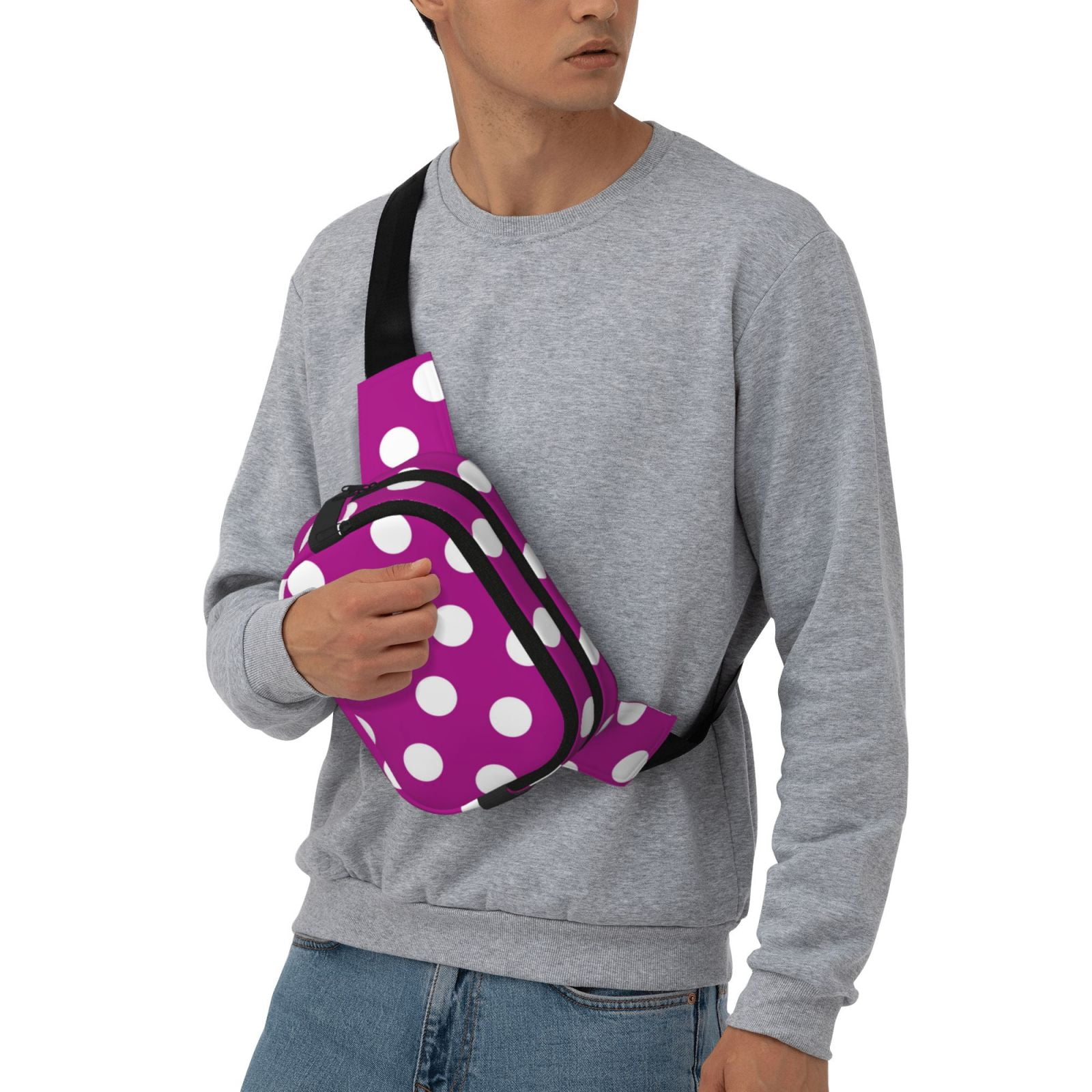 Hirioo Purlpe And White Polka Dot for Double Layer Waist Bag Adjustable Fanny Pack For Travel Running Hiking