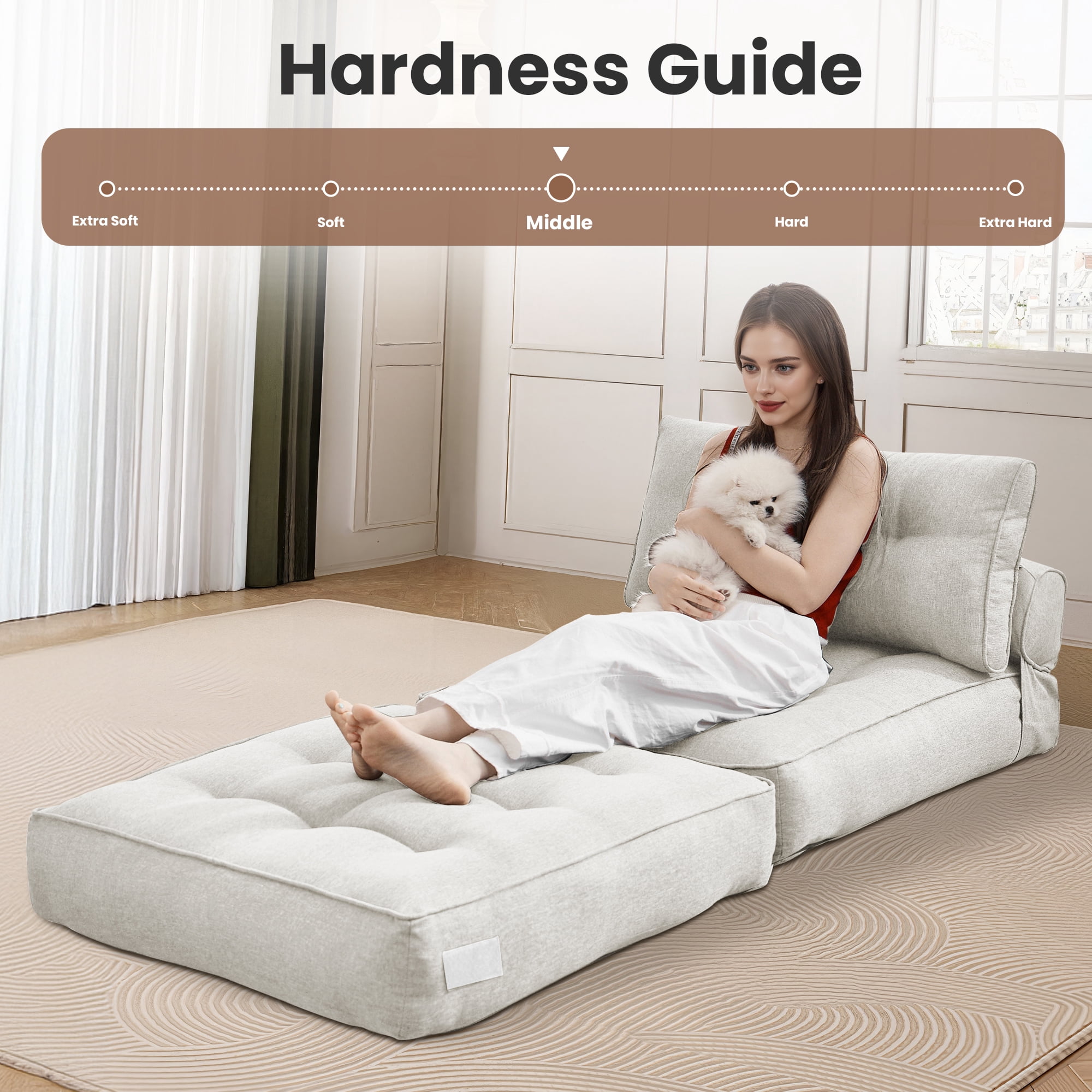 SERWALL Folding Sofa Chair, 4-in-1 Convertible Sofa Bed, Foldable Sofa Chair for Bedroom, Beige