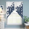 thumbnail image 6 of Swag Valance Curtains for Windows, Navy Blue Octopus Light Filtering Kitchen Curtains with Rod Pocket, Coastal Ocean Animals Nautical Window Treatment Valances for Living Room, 36x36 - 2 PCS, 6 of 9