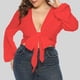 thumbnail image 4 of Tops Para Mujer Blusas Casuales Elegantes Camisas de Manga Larga Cordones de Moda Cuello en V Color Sólido Odeerbi  ODB155046, 4 of 5