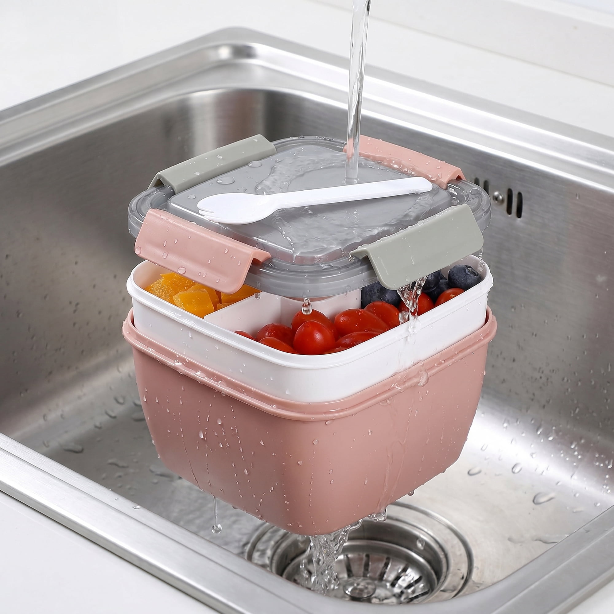 Unique Bargains Lunch Leak-Proof Meal Prep Container with Dressing Cup Pink-2
