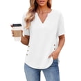 thumbnail image 7 of VBVC Women's Cotton-Linen V-Neck Blouse, Ladies' Rolled Cuff Short Sleeve Side Shirt, Button Detail Summer Tunic Top For Women,White,S-2XL, 7 of 7