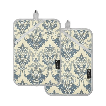 

BZSMCE Pot Holder Oven Mitts Cooking Baking Elegant Blue Damask Pattern Creative Pattern Size:7x9.8in