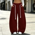 thumbnail image 2 of Women's Wide Leg Sweatpants, Curved Leg Pants with Elastic Waist, Drawstring & Side Pockets, Running Hiking Casual Wear | VerBelle,Wine M, 2 of 9