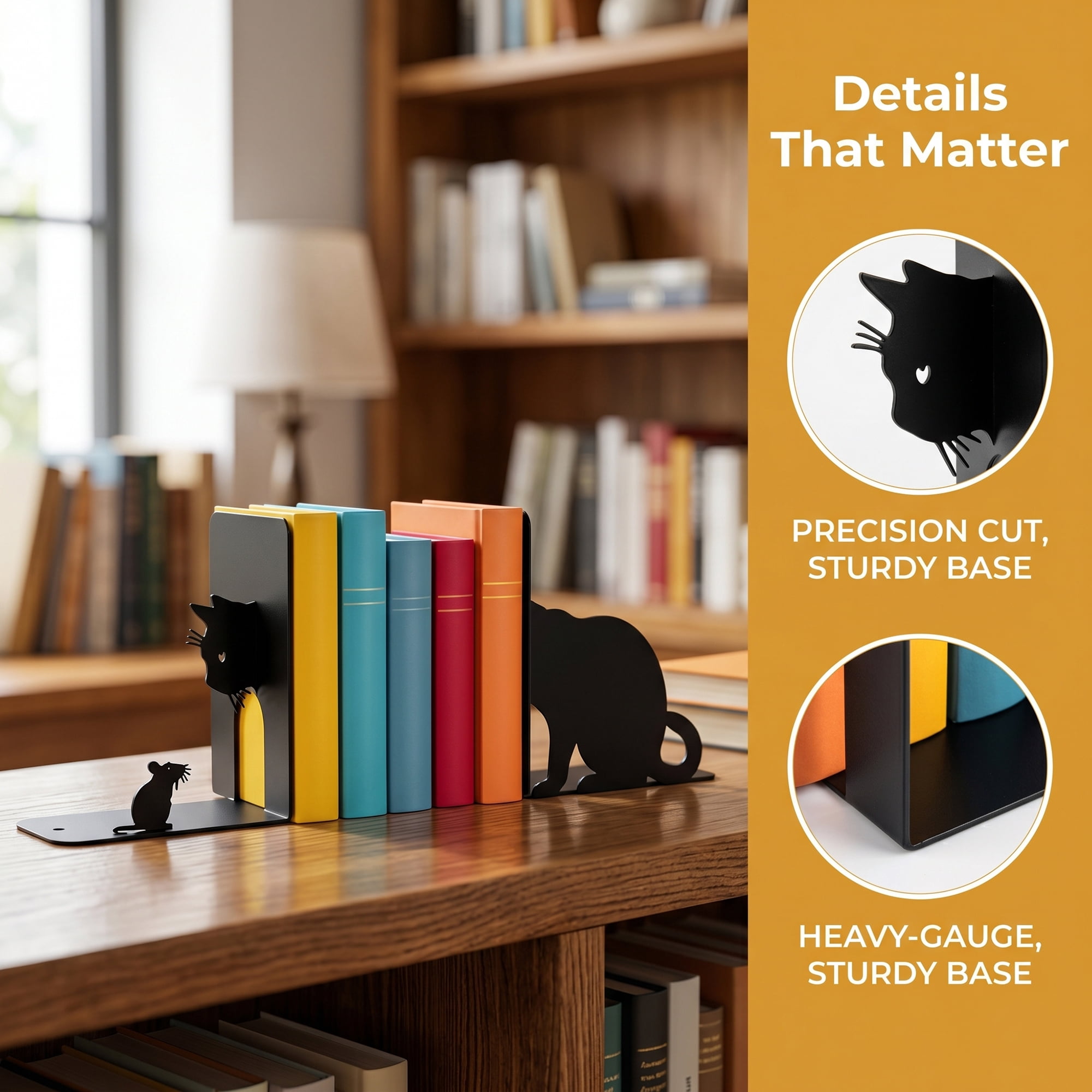 Unique Bargains 2Pcs Decorative Cartoon Metal Bookends Black 5.9*3.1*5.9inch
