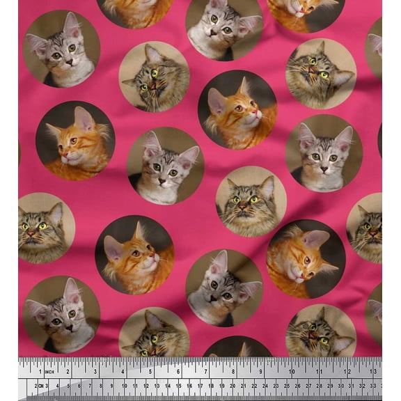 Soimoi Velvet Fabric Cat Face Animal Printed Fabric 1 Yard 58 Inch Wide