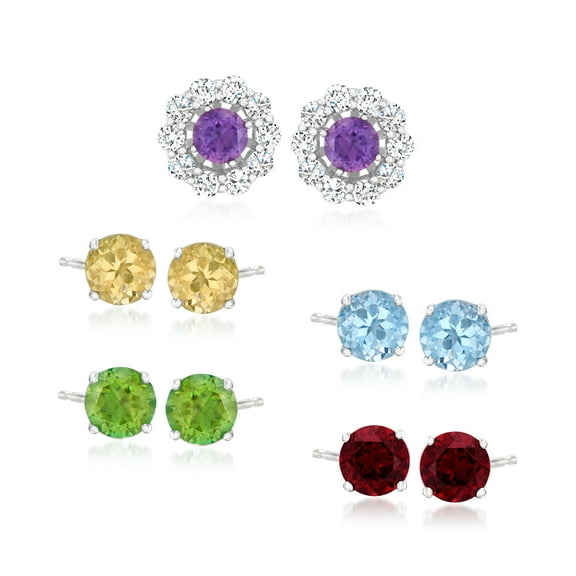 Ross-Simons 6.50 ct. t.w. Multi-Gemstone Jewelry Set: 5 Pairs Of Stud Earrings With Earring Jackets in Sterling Silver, Women's, Adult