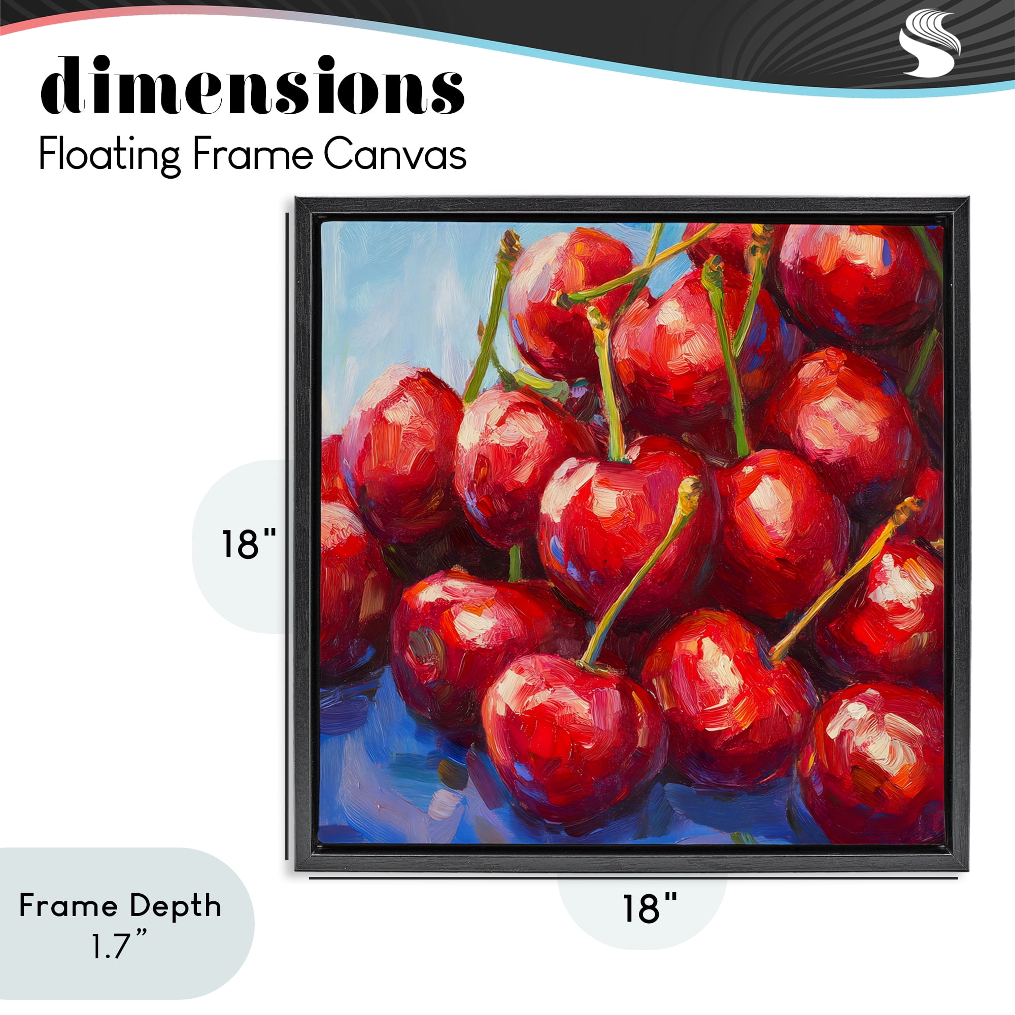 Stupell Industries Luscious Red Cherries of Summer Black Framed Floater Canvas Wall Art, design by Petal Prints Design
