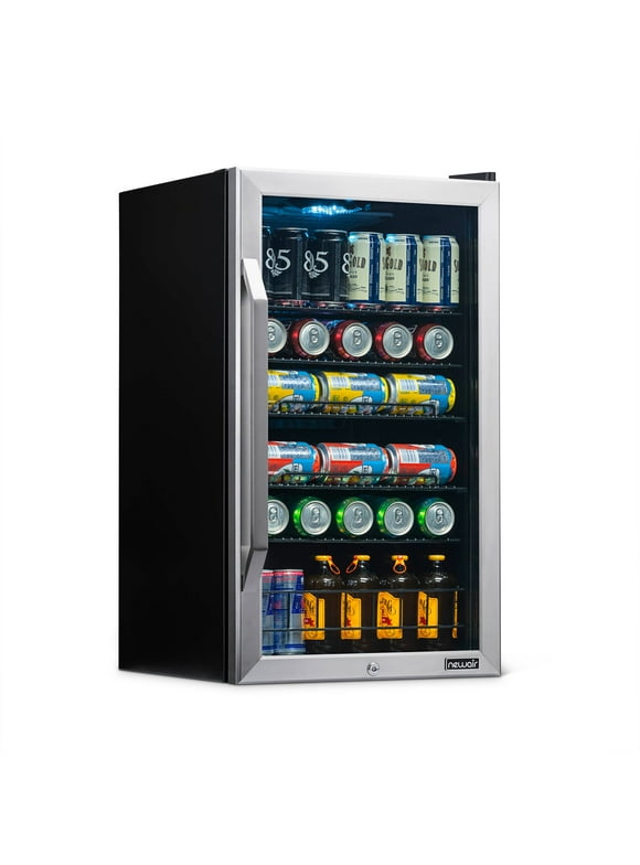 Newair 126 Can Beverage Refrigerator Cooler, Freestanding Mini Fridge with SplitShelf in Stainless Steel for Home, Office or Bar