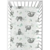 Aqua and Grey Sloth Collection Sloth Fitted Crib Sheet by Sweet Jojo Designs