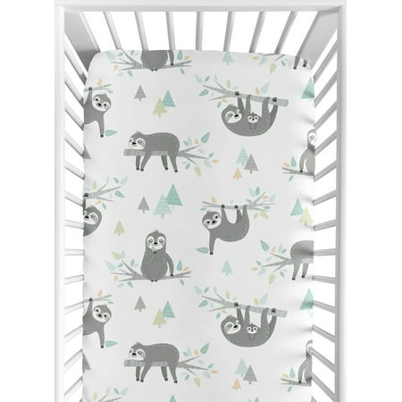 UPC: 0846480071396 | Sweet Jojo Designs Blue and Grey Jungle Sloth Leaf Unisex Boy or Girl Baby or Toddler Nursery Fitted Crib Sheet – Turquoise Gray and Green Botanical Rainforest