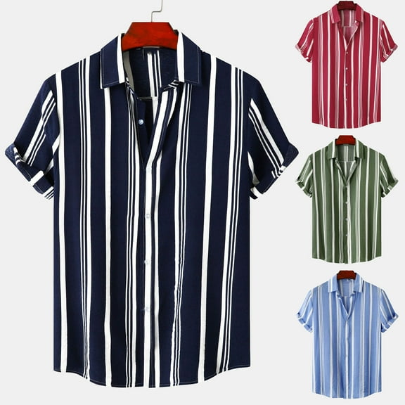 Antinious Summer Beach Shirt Men,Oversized Tshirts for Man,Mens Short Sleeve Shirts Button up Casual Stripe Turndown Pocket Closure Shirt Blouse,Wine,XL