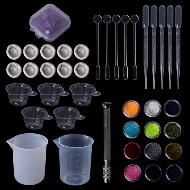 Techinal 1 Set Epoxy Resin Kit DIY Jewelry Dry Flower Glitter Powder Shiny Dropper Cup Silicone Handmade Tackle Handmade Accessories Casting Tools