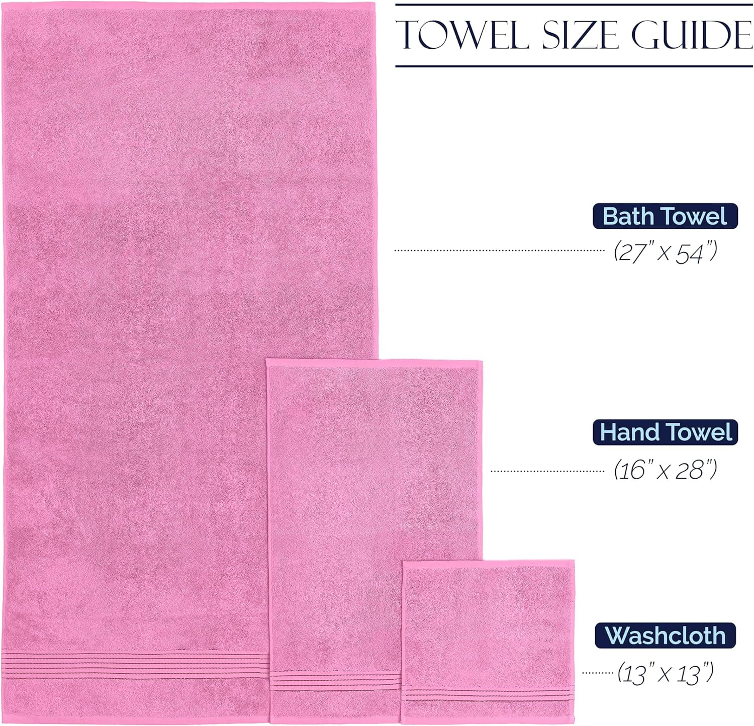 Elegant Comfort Cotton 6-Piece Towel Set, Includes 2 Washcloths, 2 Hand Towels and 2 Bath Towels, 100% Turkish Cotton - Highly Absorbent and Super Soft Towels for Bathroom, Light Pink