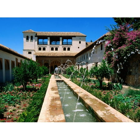 La Alhambra De Granada Patio De Los Leones Patio de la Acequia, Generalife, Alhambra, Granada, Andalucia, Spain Print Wall Art By John Elk III ()
