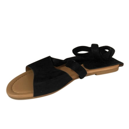 

Womens Sandals Women s Fashion Hollow Roman Strap Large Size Hemp Rope Flat Sandals Sandals for Women Black 7