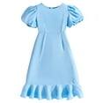 thumbnail image 1 of RXIRUCGD 2025 Vêtements d'Été pour Enfants Robe à Manches Courtes à Taille Cintrée Couleur Unie, 1 of 7