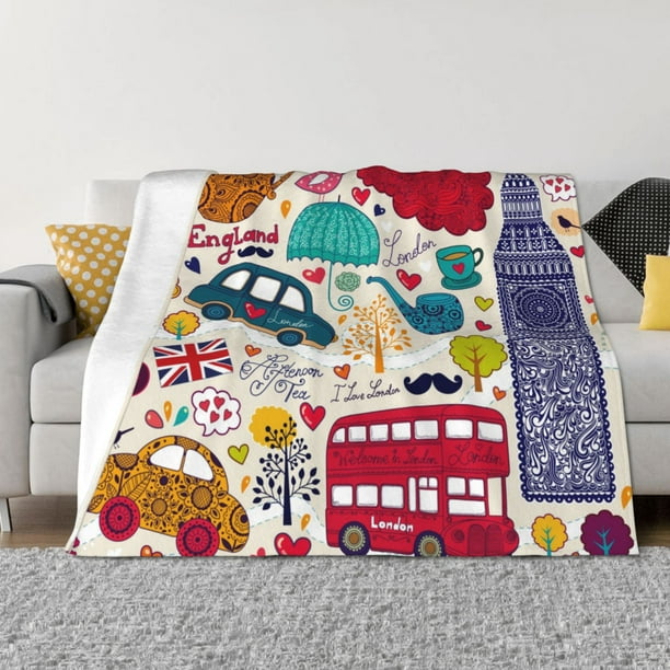 Balery London Symbols Manta de Franela con Dibujo, Lujo Ultra Suave y Cálido, Antipelusa y Resistente a las Arrugas para Cama, Sofá, Camping -60"x50"