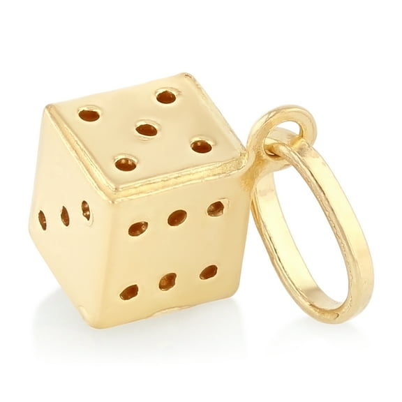 14K Yellow Gold Dice Charm Pendant For Necklace or Chain