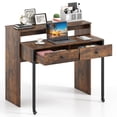 thumbnail image 1 of Costway 39.5" Expandable Rolling Computer Desk with Monitor Shelf 2-tier Desktop 2 Drawers Brown, 1 of 10