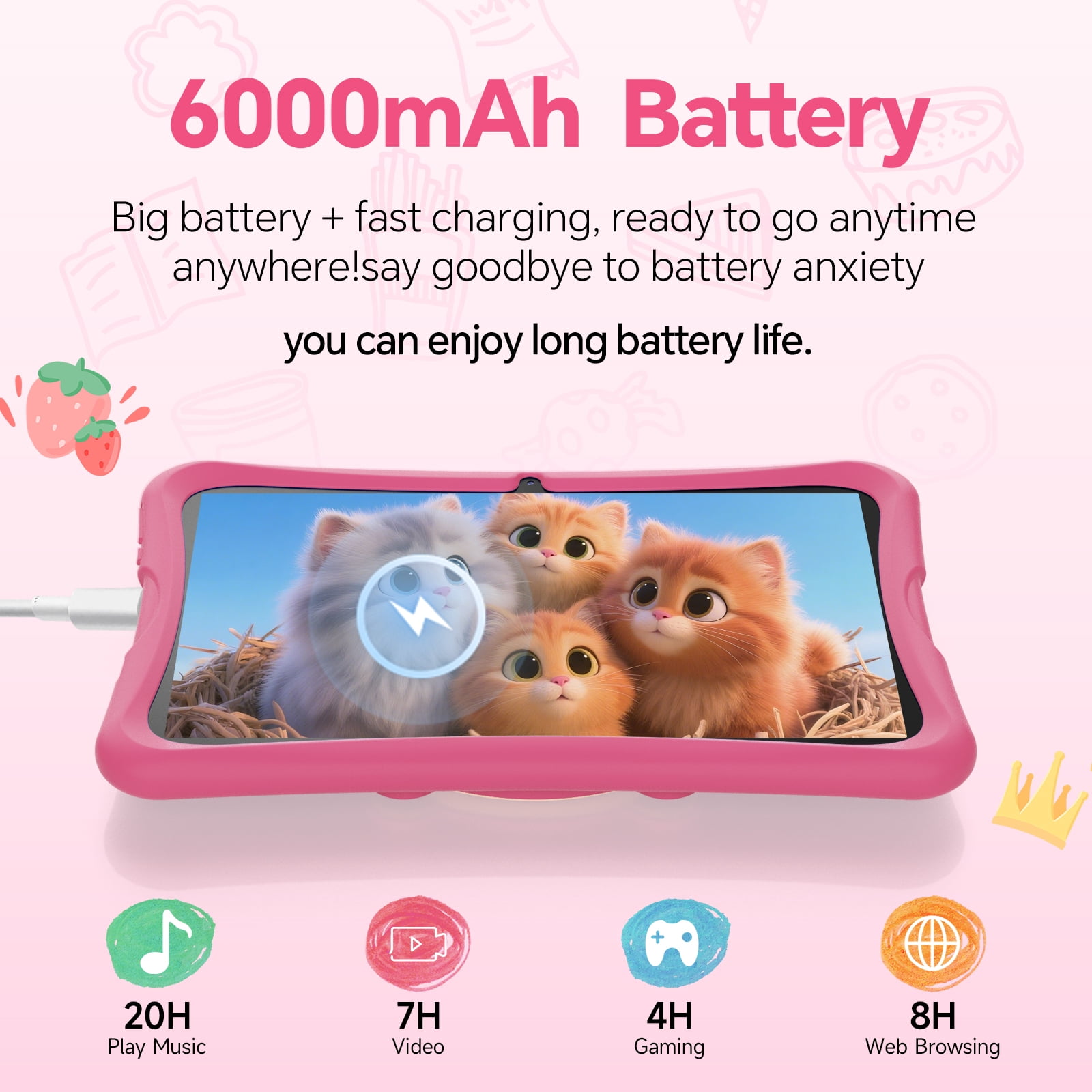 10.1" Android 15 Kids Tablet, 6GB+32GB & Dual Camera Tablet for Kid, 6000mAh，Eyesight-Protecting, Parent Control Child Education Tablet with WiFi(Pink)