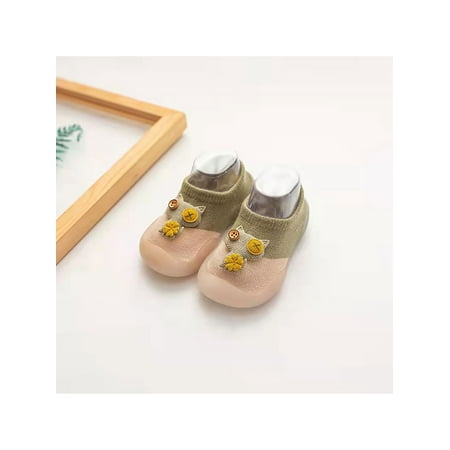 

Welliumy Infant Crib Shoe Rubber Soft Sole Floor Slippers First Walker Sock Slipper House Walking Shoes Indoor Patchwork Slip On Green Cat 5C-6C