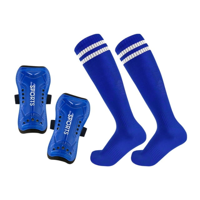 Guardias de Shin de fútbol con calcetines de fútbol Juego de fútbol. Azul Talla L