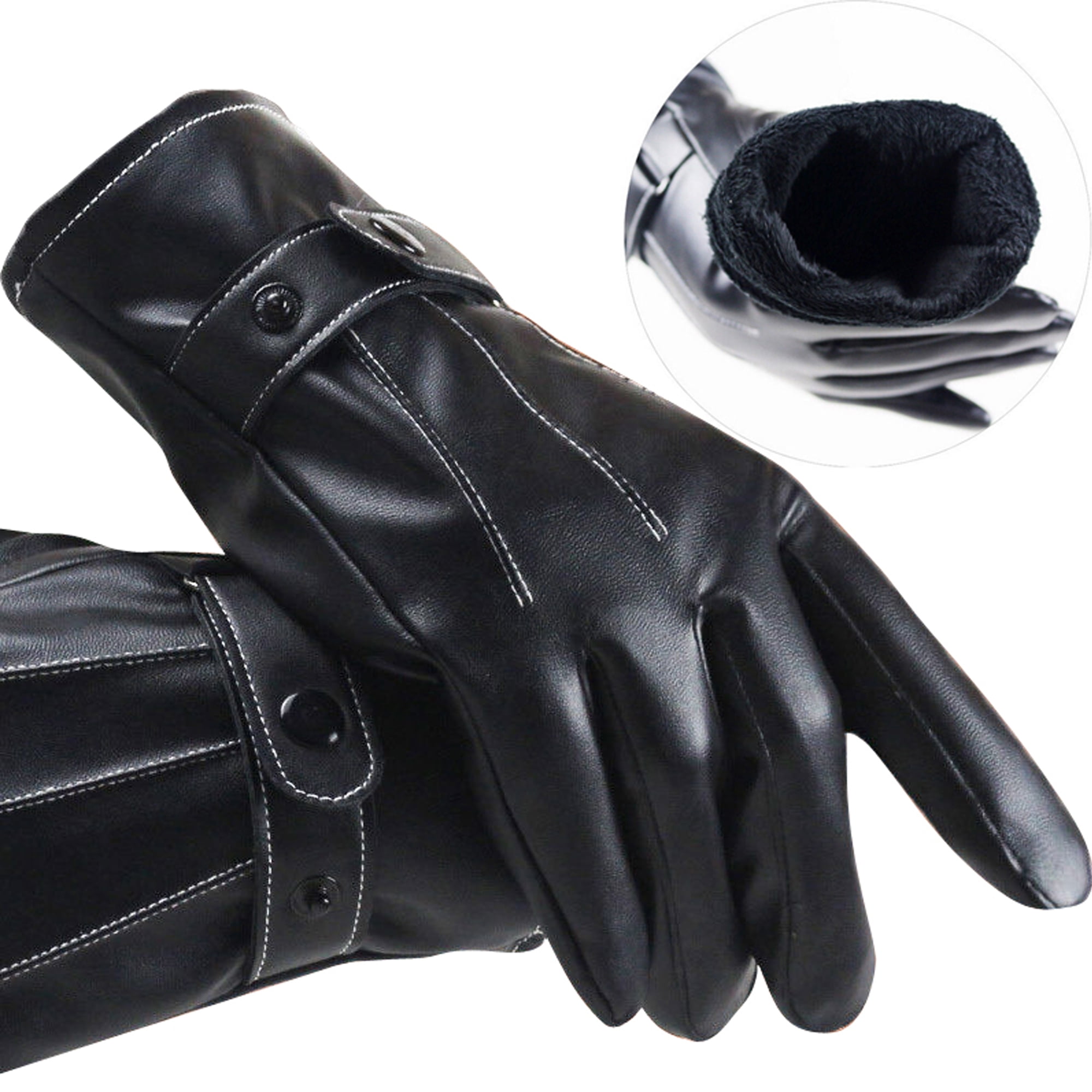 Winter Men Leather Gloves Motorcycle Full Finger Touch Screen Driving Warm US 