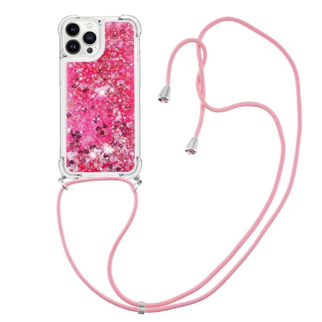 Funda FOXDOCK para iPhone 14 Pro con Cuerda Ajustable, Brillo Líquido, Protección Antigolpes y Lente – Ideal para Regalo