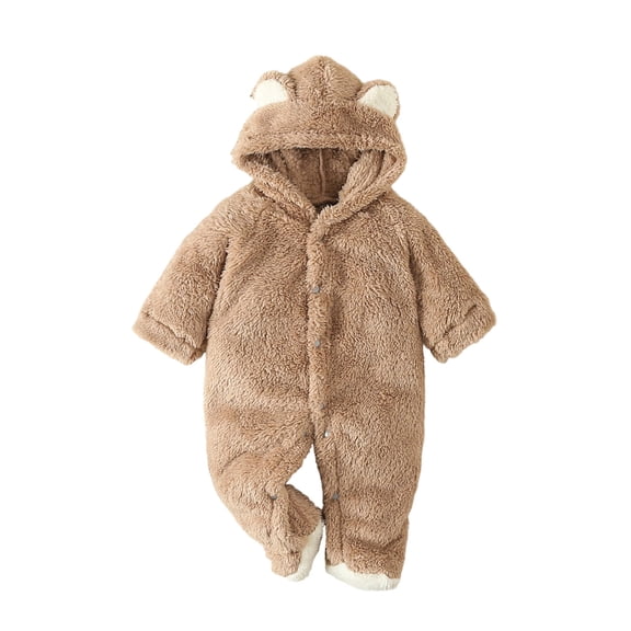 Gunia Toddler Boys Girls Hooded Pajamas Hooded Winter Romper Jumpsuit Flannel Snowsuit Bodysuit Onesie Clothes Set Coffee 0-3 Months
