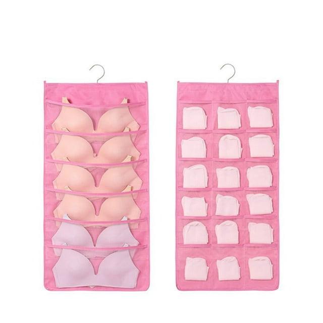 Xihbxyly Organizador Colgante de Doble Cara, de Tela No Tejida, con Bolsillos de Malla Transparente y Ganchos Giratorios, Ideal para Guardar Ropa Interior y Sujetadores, Beige o Gris, 80 X 40 Cm.