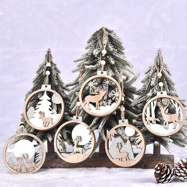 Fiudx Colgante de Árbol de Navidad, Diseño de Madera Tallada a Mano, Decoración Festiva, Decoración para Sala de Estar y Oficina, Perfecto para Árbol de Navidad, Tamaño 11,5 X 9 Cm, Juego de 1 Pieza
