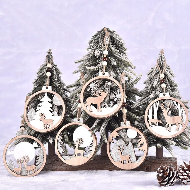 Xihbxyly Colgante de Árbol de Navidad, Diseño de Madera Tallada a Mano, Decoración Festiva, Decoración para Sala de Estar y Oficina, Perfecto para Árbol de Navidad, Tamaño 11,5 X 9 Cm, Juego de 1 Pie
