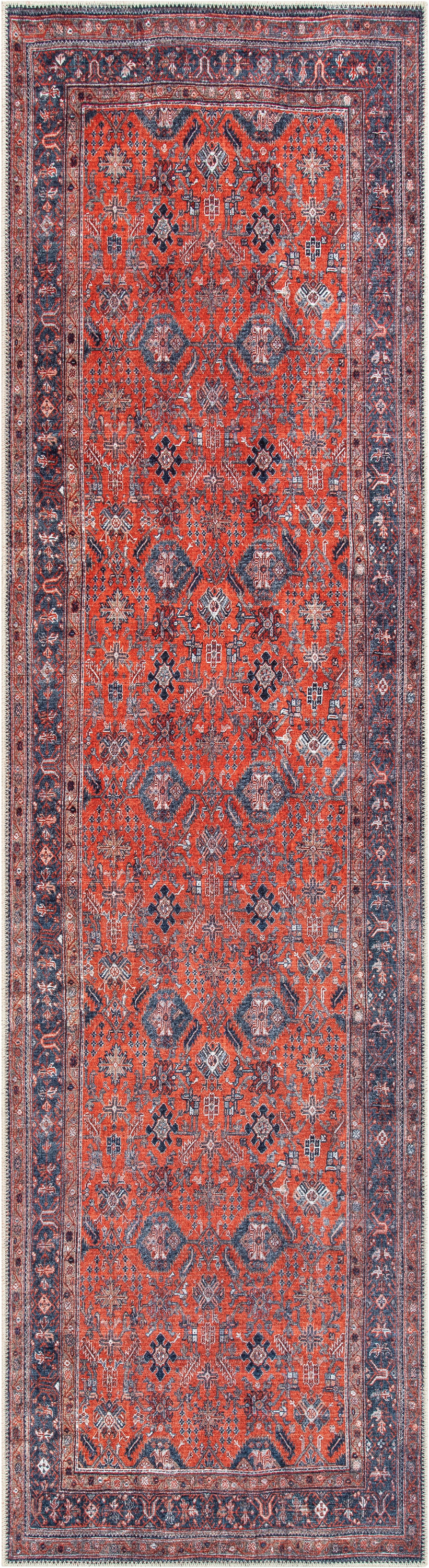 Well Woven Lotus Daliah Vintage Persian Oriental Machine Washable Flat-Weave Distressed Red 2'7" x 9'10" Runner Area Rug