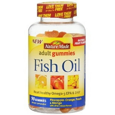 Nature Made Fish Oil Adult Gummies, Pineapple-Orange, Peach & Mango 90 ea (Pack of 2)