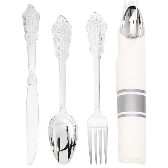 TABLZONE Disposable Cutlery Set with Forks, Spoons, and Napkins for Kitchen, Parties, Picnics, and Events