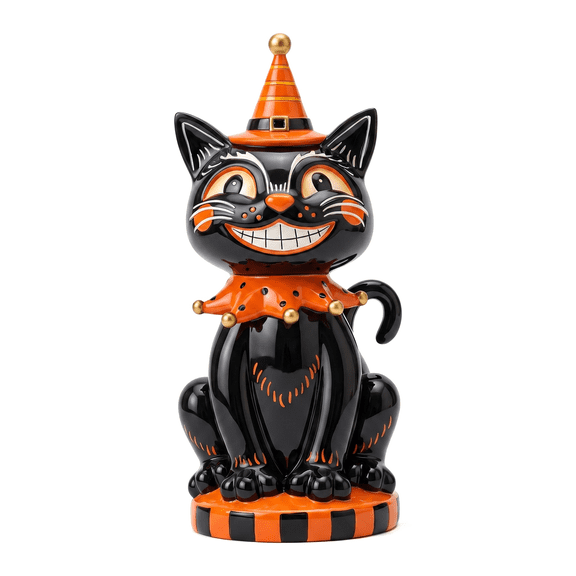 Vintage Halloween Black Cat Decor,9.8" Small Resin Halloween Figurines Table Decorations for Home,Indoor Tabletop Desk Mantel Decoration