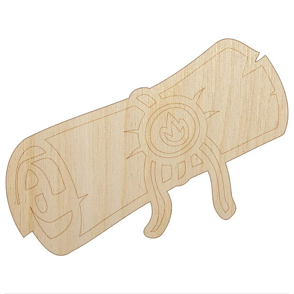 Sealed Magic Spell Scroll Wood Shape Unfinished Piece Cutout Craft DIY Projects - 4.70 Inch Size - 1/8 Inch Thick