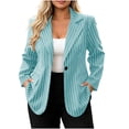 thumbnail image 4 of FDGIU Women's Vertical Pinstripe Single Button Blazer Jacket, Notched Lapel Long Sleeve Loose Fit Suit Coat with Flap Pockets for Office Business Casual Spring Fall Daily Layering, 4 of 7