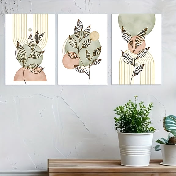 3pcs Sage Green Boho Mid Century Modern Wall Art Olive Green and Blush Pink for Gifts Artwork Canvas Decor Perfect Gift And Decoration No Framed