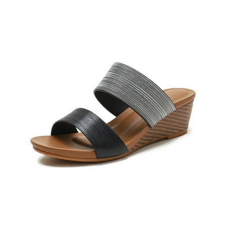 

SIMANLAN Women Platform Wedge Sandals Summer Slides Sandals Mules Slip On Sandals Ladies Non-Slip Heels Slide Slippers Peep Toe Black 10