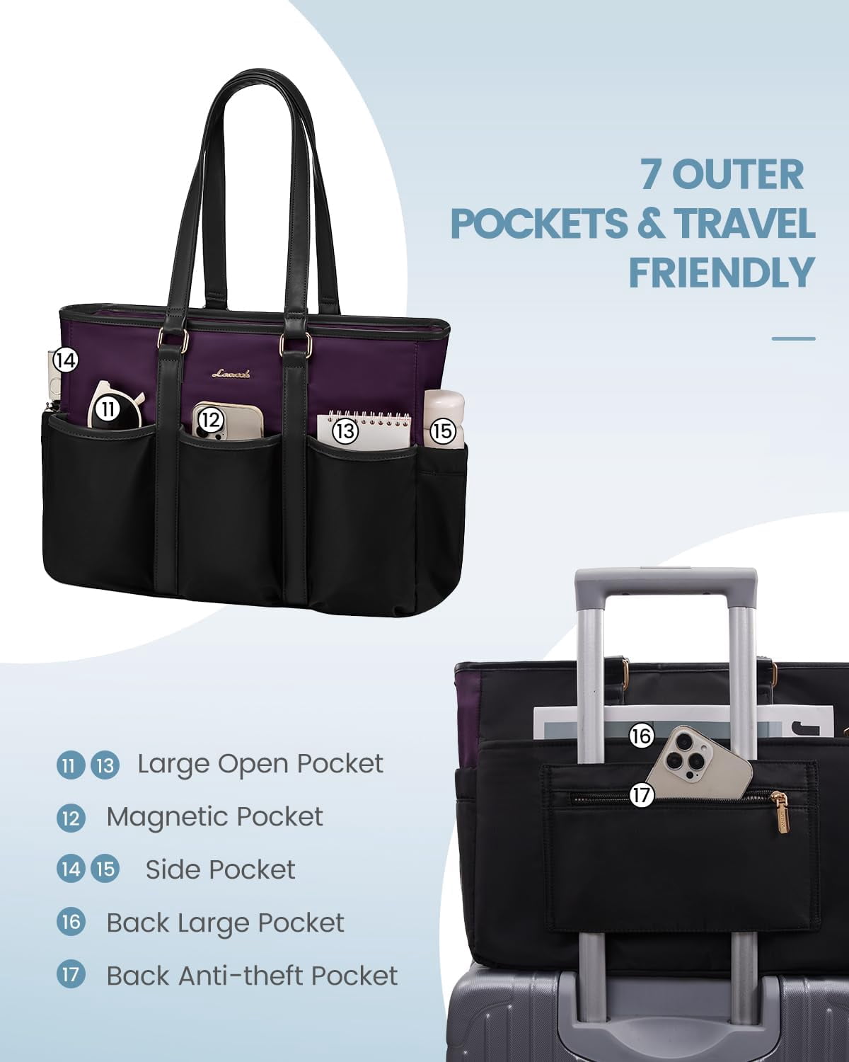 LOVEVOOK Laptop Tote Bag for Women Work, Teacher Tote Bag Nurse Bag With Large Cup Holder, Utility Professional Computer Bag For Work/Travel/College/Daily, Large Purse Handbag With Multi Pockets