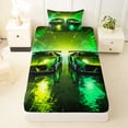 thumbnail image 3 of Castle Fairy Neon Twin Race Car Twin Sheet Sets 3pcs for Teens, Tunnel Light Trail Bedding for Bedroom, Green Yellow, 3 of 6