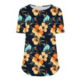 thumbnail image 4 of Womens Tops,Summer New Fashion Floral Prints Top Loose Round Neck Chest Pleated Shirts Womens Casual Short Sleeve Blouses Pullover Tops, 4 of 6
