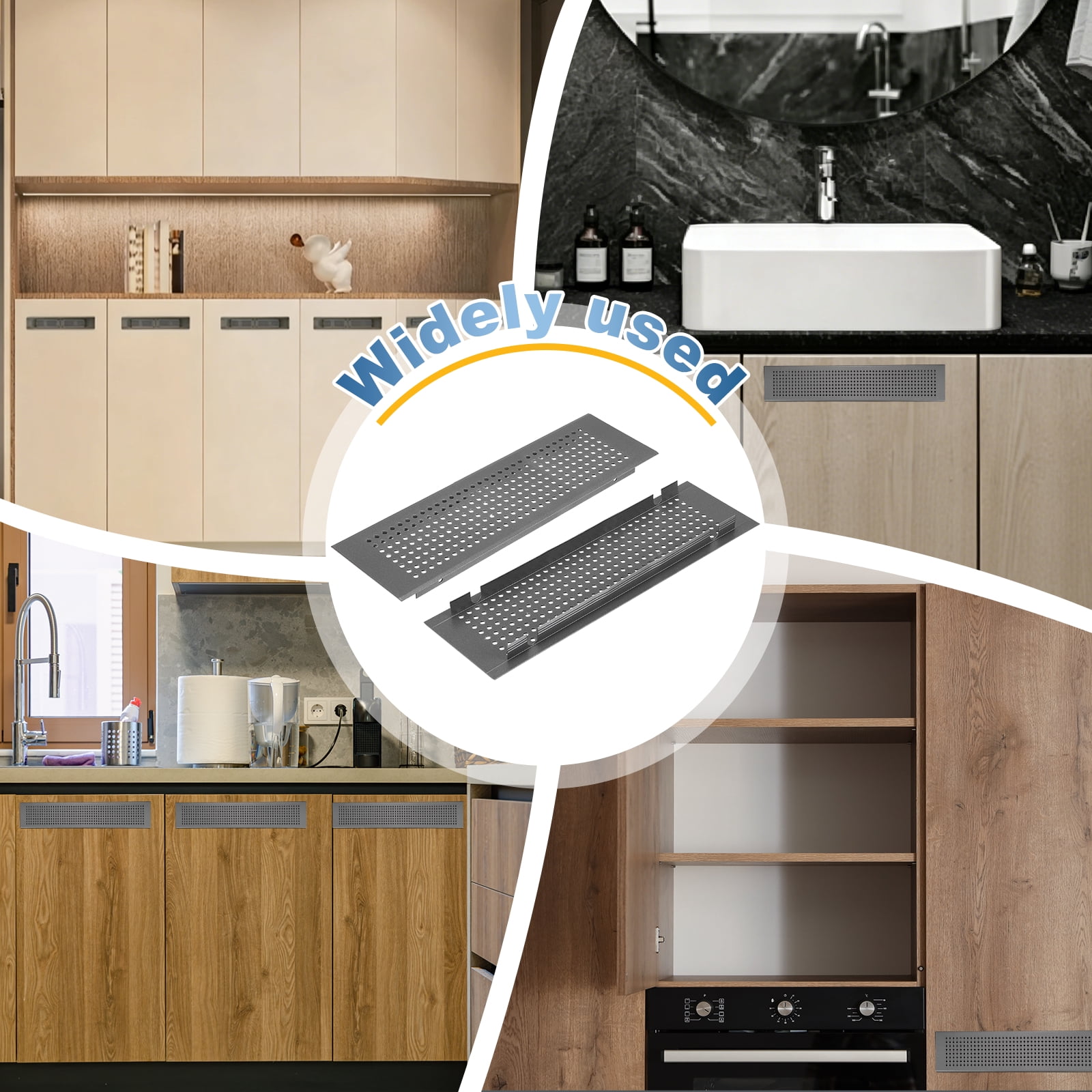Uxcell 2PCS Door Air Vent Cover,10 x 3 Inch (L x W) Cabinet Vent Two Sided Door Grille Heavy Duty Rust-Proof for Floor Cabinet Bathroom Kitchen, Grey (Openings 8.4 x 2.5 Inch)