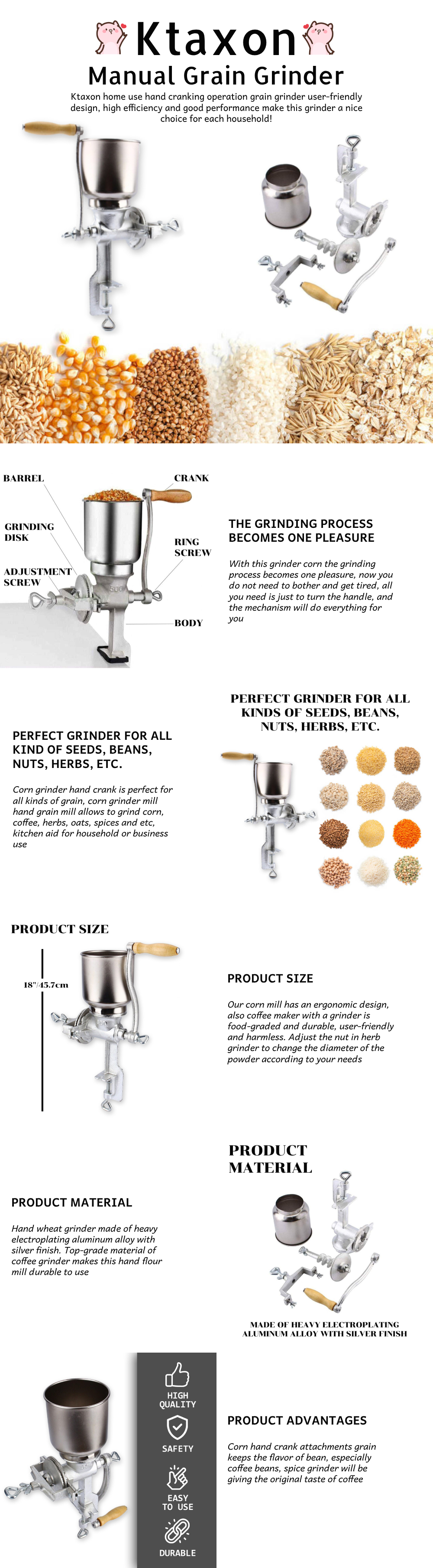 Home Grinder Corn Coffee Wheat Manual Hand Grains Iron Nut Mill Crank Hand  Modes 