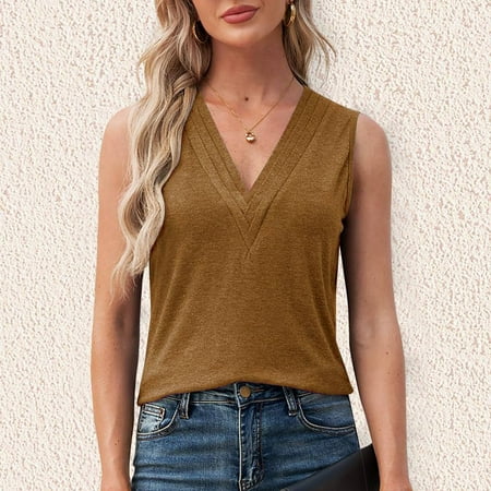 SNKSDGM Female Tank Tops for Women 2025 Built in Bra Womens Tank Tops Dressy Casual V Neck Women Summer Jacket Fashion Casual Round Neck Shirt Sleeveless T Shirt Vest S