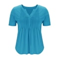 thumbnail image 4 of Camisas de Manga Corta para las Mujeres Casual Color Sólido Plisado V-Cuello Blusas, Moda Verano Top para Diario Y Fiesta, 4 of 7