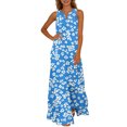 thumbnail image 2 of Uootdi Dresses for Women Floral Print Sleeveless Notch Neck Maxi Length Loose Fit Breathable Sundresses Casual Versatile Dresses Beach Vacation Wear Gift, 2 of 8